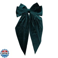 Green Velvet Large Hair Bow Long Tail Bowknot Hair Barrette Clip 8.26 Inch Wo