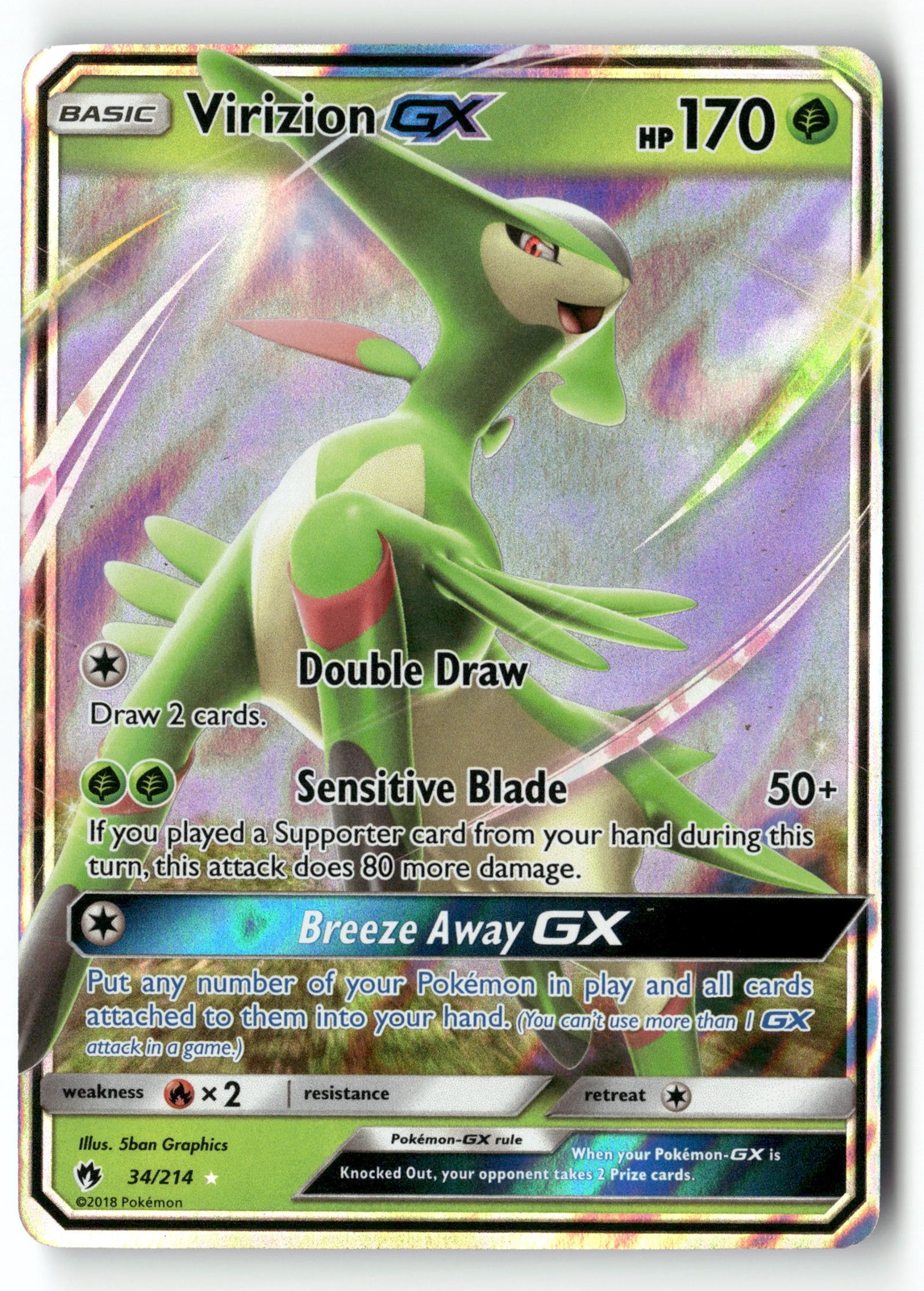 Virizion GX 34/214 SM - Lost Thunder Pokémon TCG NM