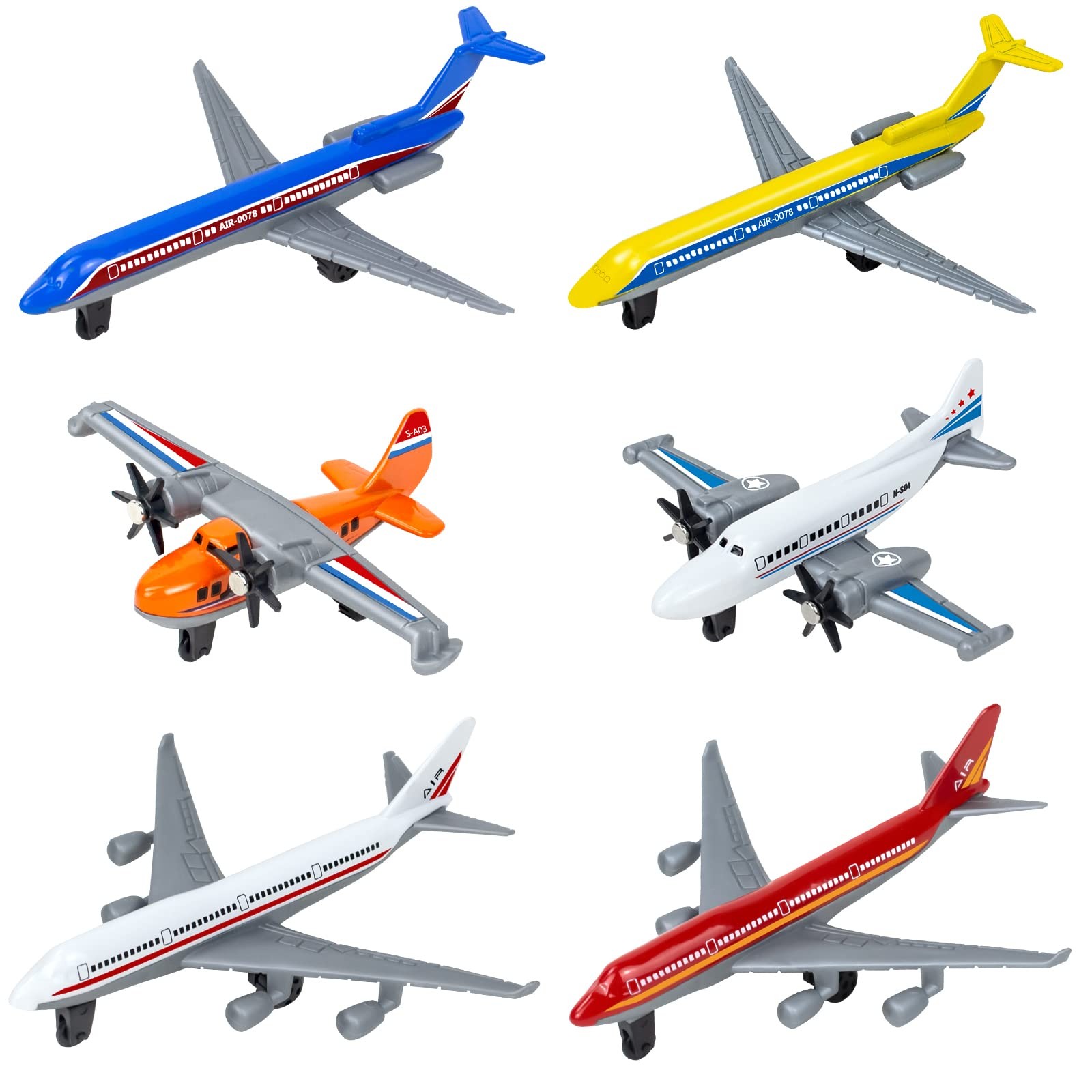 6-Pack Diecast Alloy Toy Airplanes for Boys Ages 3-12
