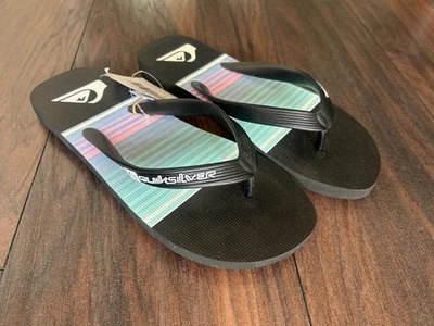 Quiksilver Molokai Java Stripe Time Flip Flops in Black/Green /Purple - Image 1 of 4