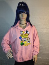 Looney Tunes Peachy Pink Graphic Cartoon Long Sleeve Hoodie Sweatshirt Size M