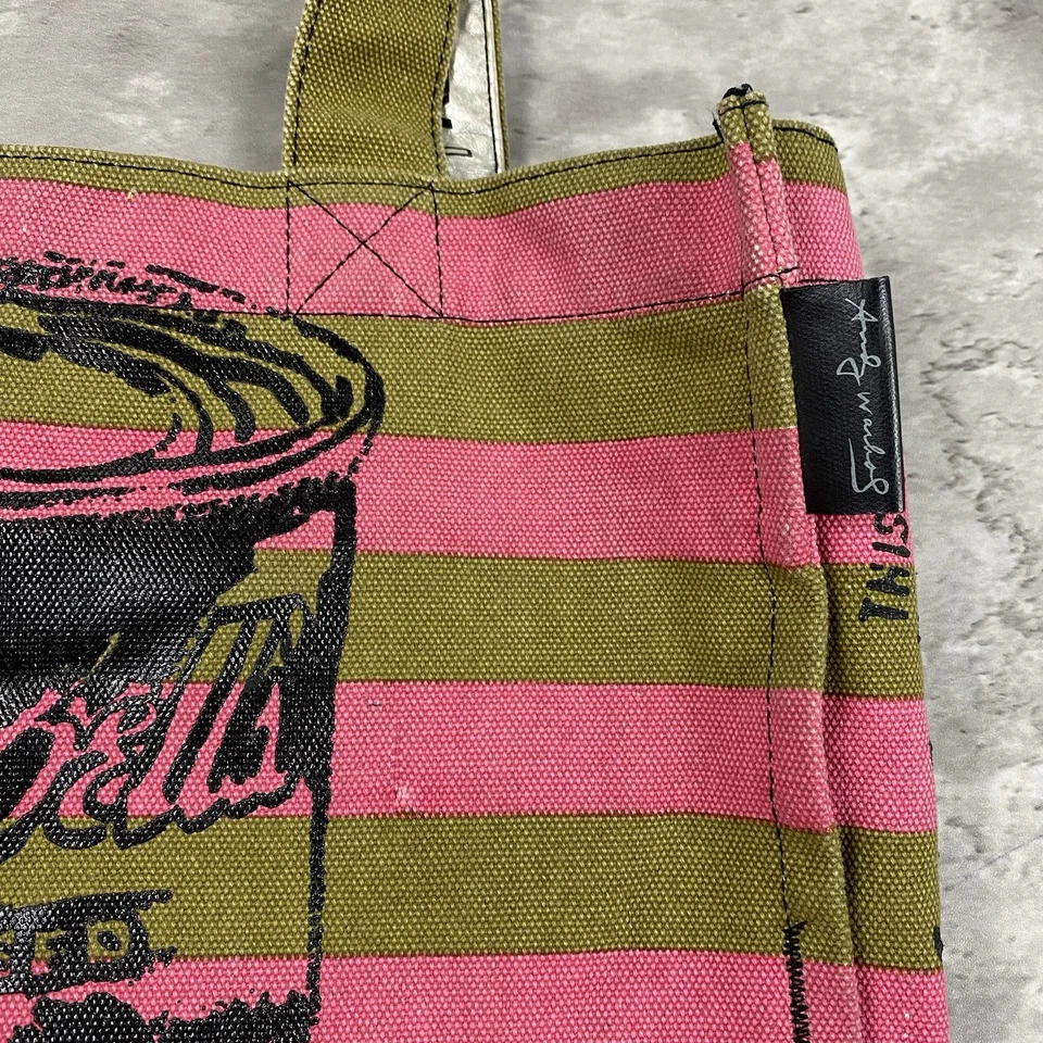 Винтажный ANDY WARHOL Campbells томатный суп сумка с короткими ручками 2007 Y2K полоски искусства петля - Изображение 2 из 4