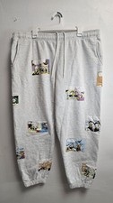 Disney Sweatpants XL Gray Fleece Joggers Cartoon Patch Warm