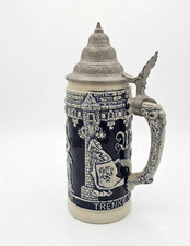 Vintage Rein Zinn Germany 1L Lid Beer Stein Pewter Lid/Handle Black Gray Castle