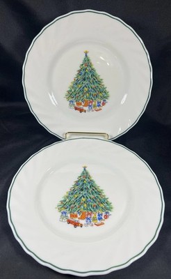 VTG SET 2 SALEM CHINA PORCELLE NOEL SALAD PLATES CHRISTMAS TREE 7 3/4''