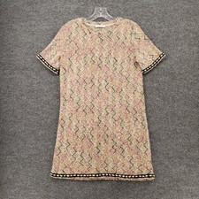 Zara Dress Womens M Medium Beige Mini Shift Faux Pearl Short Sleeve Twiggy