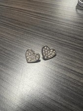 Silver and rhinestone stud heart shaped earrings