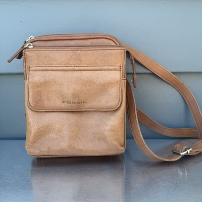 Fossil Crossbody Purse Brown Leather Sachel Multi Pocket Vintage READ STAINS
