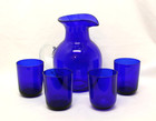 Vintage Libbey Cobalt Blue Glass Pitcher and 4 Tumblers in Excellent Condition