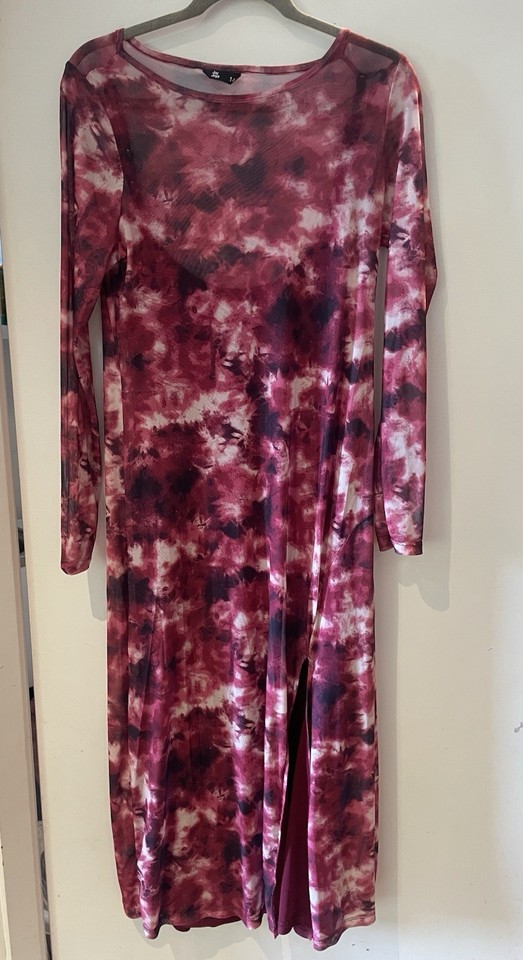 Jay Jays 90s Vintage Mesh Maroon Lined Maxi Dress With Slip Dress Size 14 / L