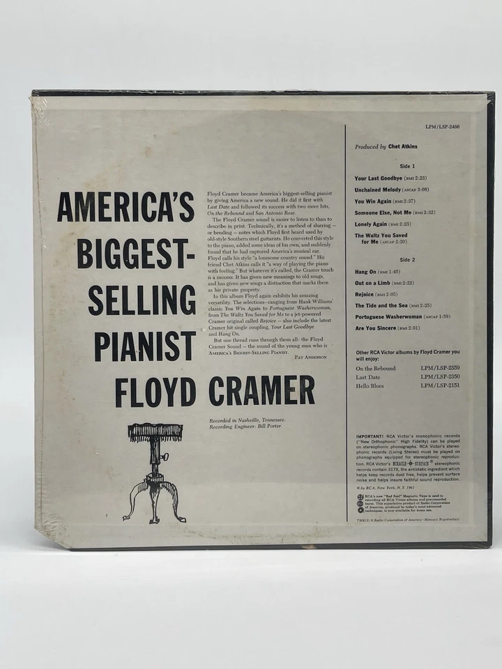 NEW SEALED FLOYD CRAMER AMERICA'S BEST SELLING PIANIST 12" LP VINYL RECORD RCA - Image 2 of 2