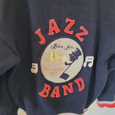 Vintage Rare BLANC BLEU Knit Sweater BRUNO KHAYAT Hot Jazz Band