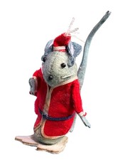 Vintage Felt Mouse Ornament In Red Santa Outfit