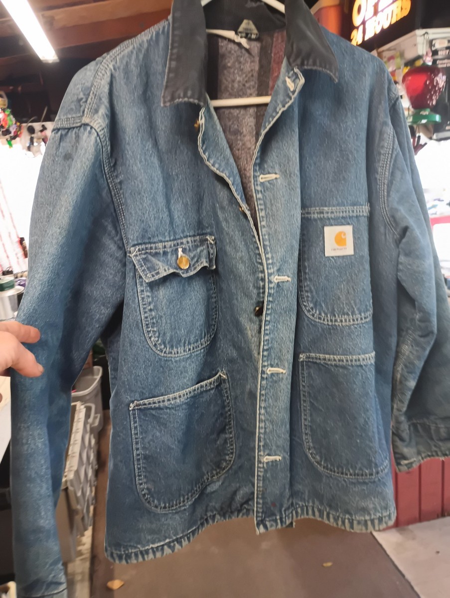 Vtg 80s Carhartt Union-made Blanket-lined Denim Chore Jacket Mens