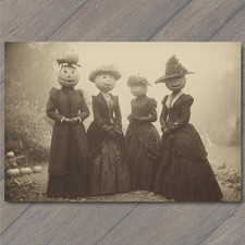 POSTCARD Gothic Pumpkin Halloween Women Lace Dresses Dark Autumn Mood
