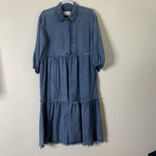 Anthropologie The Bettina Tiered Shirt Dress Denim Blue MP