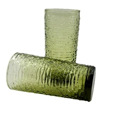 2 Anchor Hocking Soreno Avocado Green Flat Iced Tea Tumbler Glasses - 6" - 16 oz
