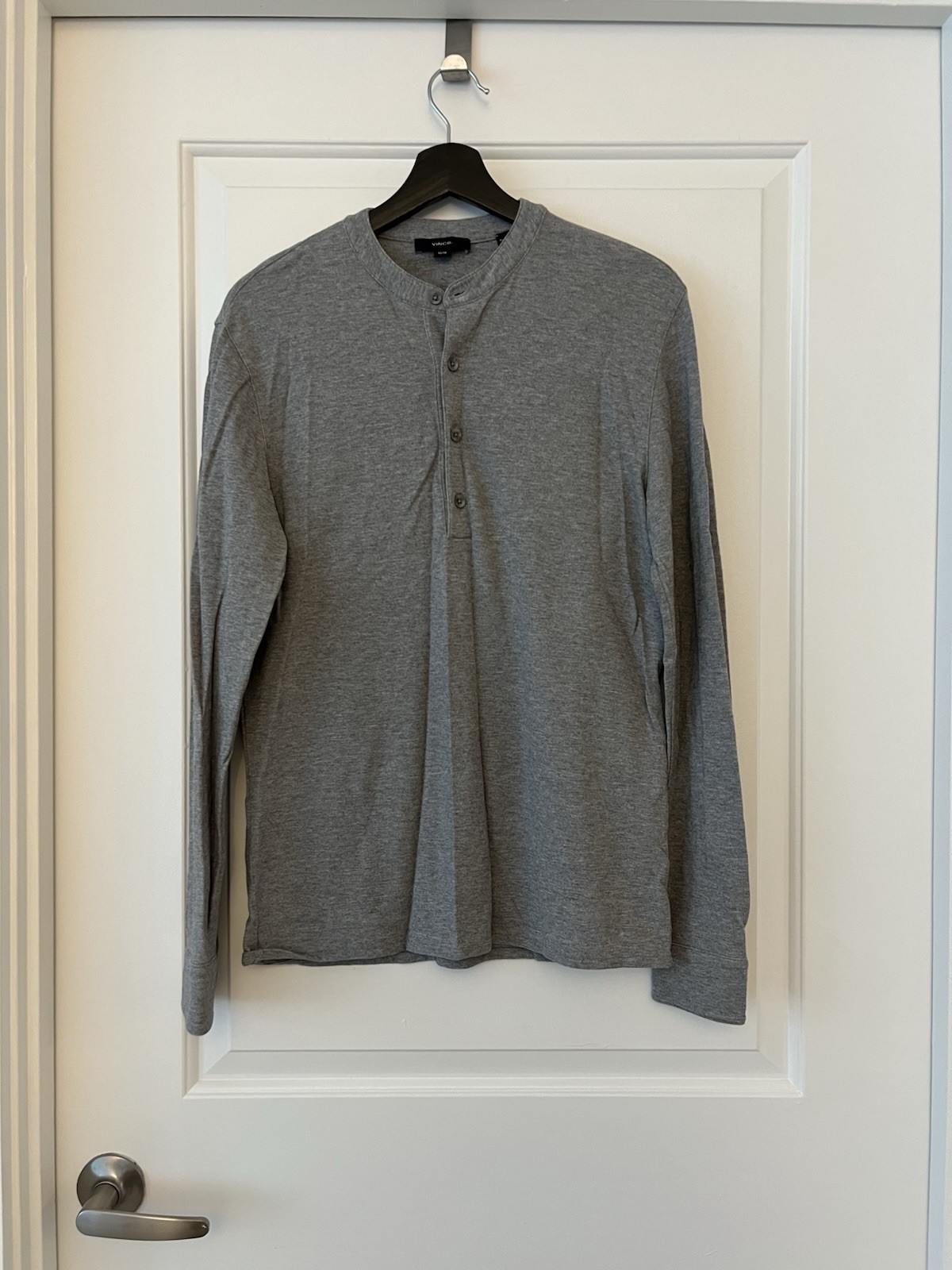 Vince Men's Long Sleeve Henley Cotton Tee Shirt Gray Black Size Large Basic image 3