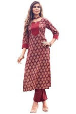 ANNI DESIGNER Women Cotton Blend Kurta With Pant Co-Ord Set
