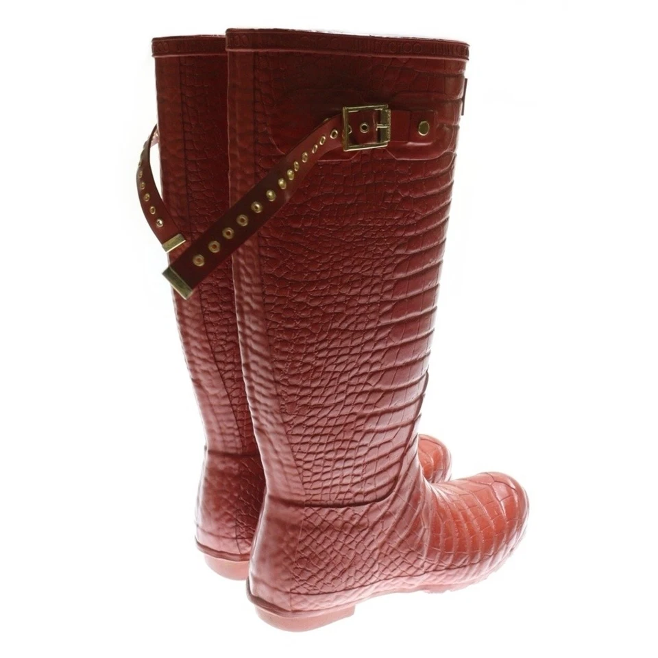 BOTAS DE LLUVIA LARGAS HUNTER X Jimmy Choo en relieve rojas para mujer usadas 6344935cf2af3665700 Foto 3 de 4