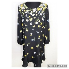 Ann Taylor Factory black yellow white floral long sleeve dress size Medium