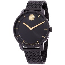 Movado Women's Analog Watch Bold Quartz Black Dial Mesh Bracelet 3600923
