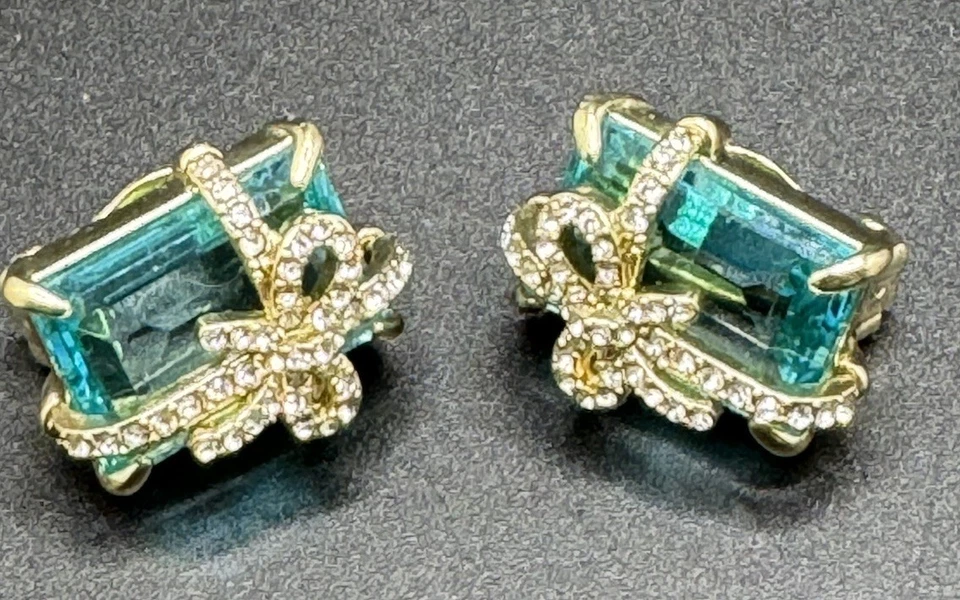 HEIDI DAUS Bow Rapture Aqua Blue Clear Rhinestone )Clip-On Style Earrings - Image 2 of 4