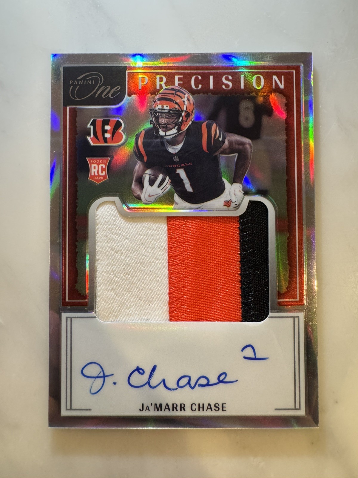 2021 Panini One -Precision Rookie Patch Autographs Ja'Marr Chase #307 Silver /30