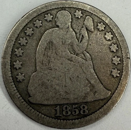 1858 Seated Liberty Dime Exact Coin Imaged #SL304