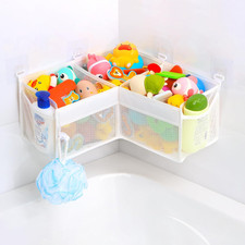 Corner Bath Toy Organizer - Space-Saving 3-Compartment Bath Toy Storage, Mesh Ba