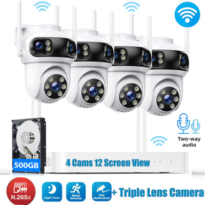10CH NVR Wireless Security Camera System CCTV 4Pcs 5Ghz WiFi Triple Lens Cameras