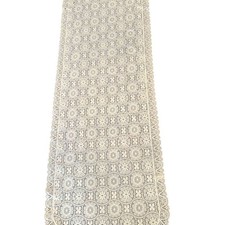 VTG MCM Elegant White Lace Table Runner Round Medallion Pattern Scalloped Edges