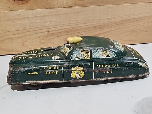 Vintage Marx Dick Tracy Pullback Tin Police Squad Car NO.1 ca 1949 Rough