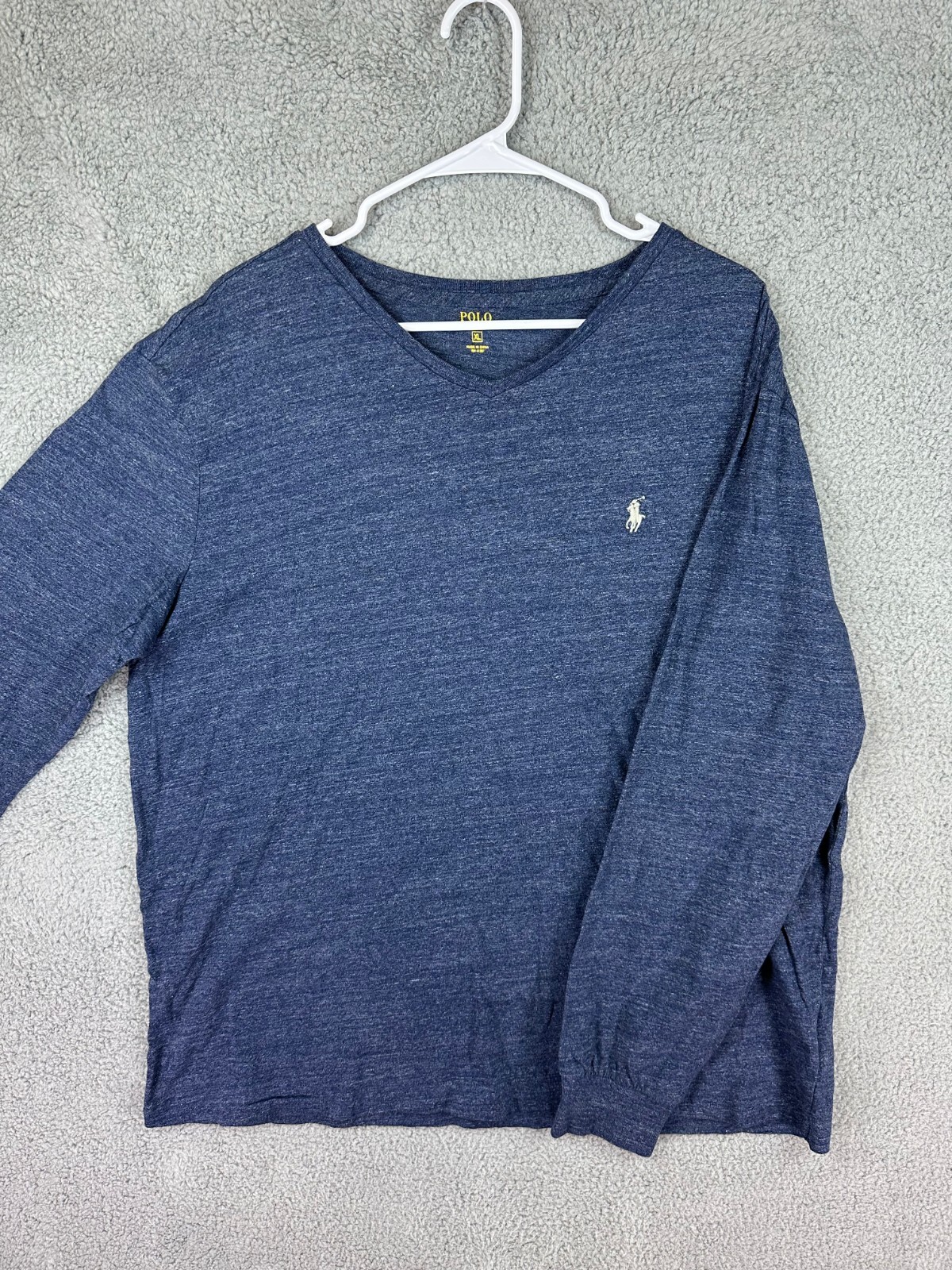 Polo Ralph Lauren Camicia Uomo XL Heather Blu Pony Scollo V Pullover Leggero