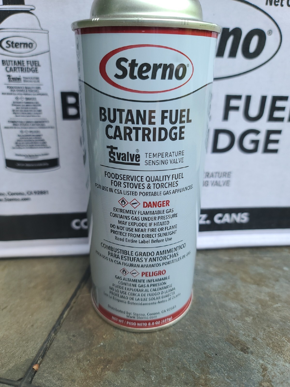 (Case of 12) Sterno Butane Fuel Cartridge. 8 Oz Butane camping Stove