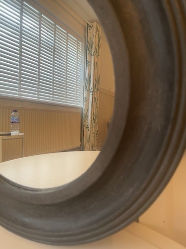 Vintage round painted grey mirror - chunky plaster hanging traditional interior - Picture 2 of 5