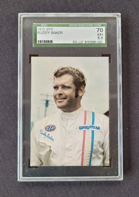 1972 STP Buddy Baker NASCAR Rookie Card, SGC Graded 5.5 EX+