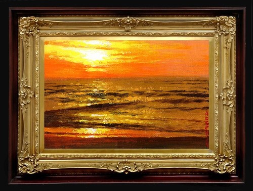 ORIGINAL Oil Painting Handmade Arseni ~ PEACEFUL SUNSET 6" X 4" NO FRAME USA - Picture 1 of 11