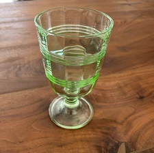 MSE Martha Stewart Depression Style Vaseline Green Glass Banded Goblet