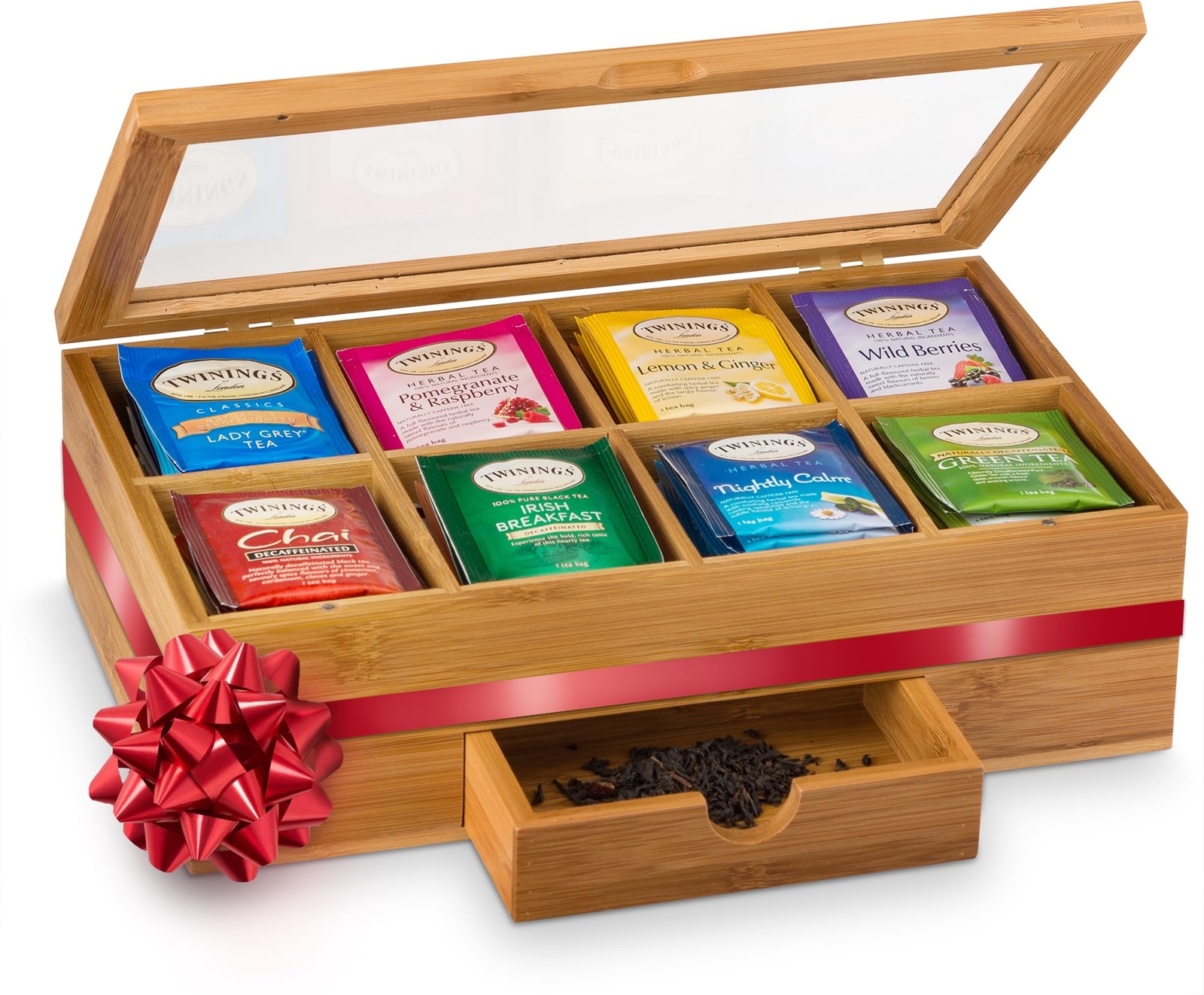 Bag Organizer Bamboo Tea Box Organizer Storage Box Tea Bag Holder With Drawe