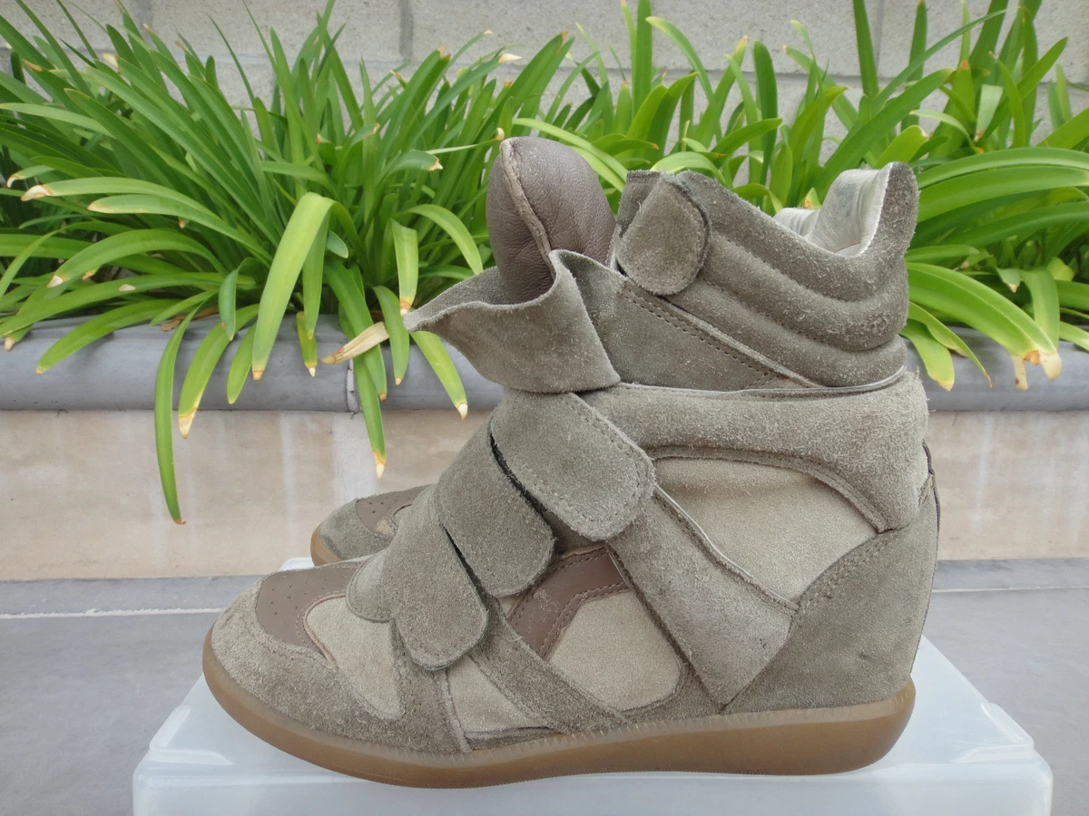 Isabel Marant Bekett Wedge Sneakers Leather Suede Sz EUR37 US6.5-7 Taupe Beige |