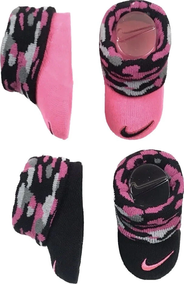 Nike Baby 2 Pk Black Pink Ankle Cotton Swoosh Camouflage Booties Set Sz 0-6 MO
Opens in a new window