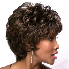 Short Curly Wig Women Hair Cover Fashion Hairpiece Black Brown 30 cm