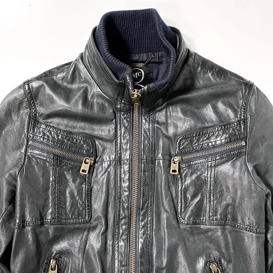 Alexander McQueen 2011AW Rib Zip Leather Jacket Black