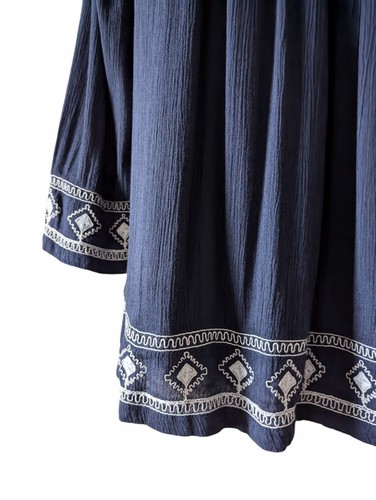 LUCKY BRAND Top Cardigan Blue White Embroidery Open Front Tassel Boho SMALL - Picture 5 of 8