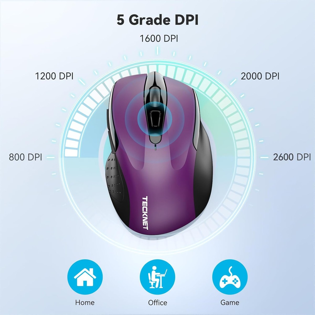 Mouse Wireless TeckNet Slim, Ricaricabile, 3 Modalità Bluetooth, 3 Livelli DPI, Argento