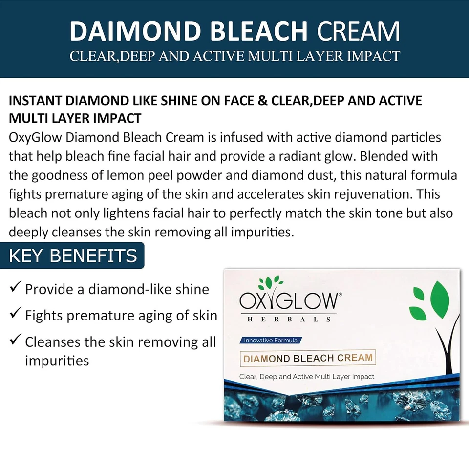 Oxyglow Herbal Diamond Bleach Cream-Skin tone remove clear-For Men & Women-300ml - Image 2 of 4