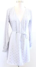 NWT Lulus Wandering Soul Grey Gold Metallic Polka Dot Wrap Dress Size S