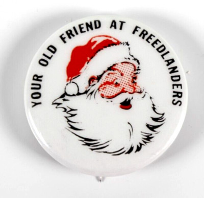Pinback Santa Claus Freelanders Wooster, Ohio Department Store 1960s