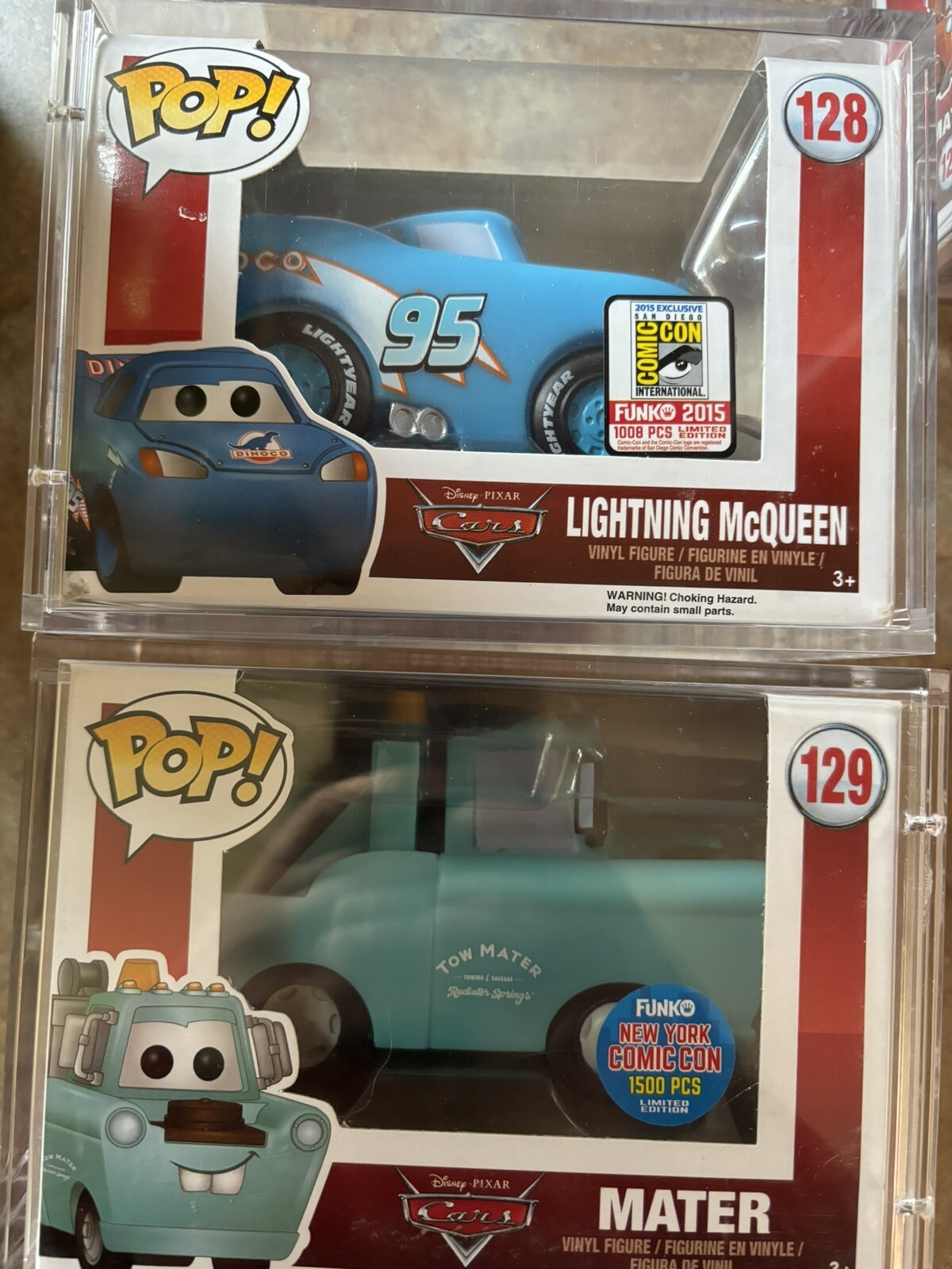 Disney Cars Funko Pop Lighting McQueen 128 1008 Pcs Mater 129 1500 